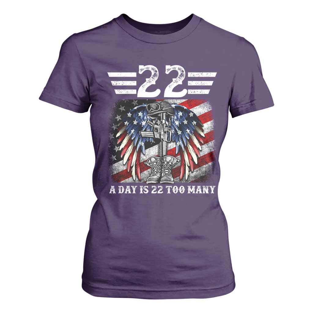 Veteran Suicide Prevention Support T Shirt For Women 22 A Day Is 22 Too Many Vintage American Flag