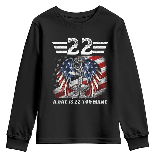 Veteran Suicide Prevention Support Youth Sweatshirt 22 A Day Is 22 Too Many Vintage American Flag