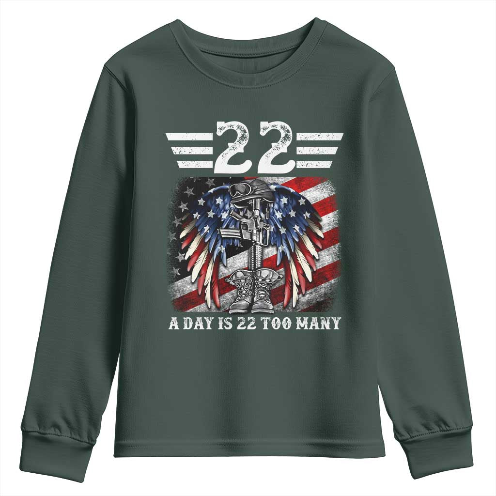 Veteran Suicide Prevention Support Youth Sweatshirt 22 A Day Is 22 Too Many Vintage American Flag