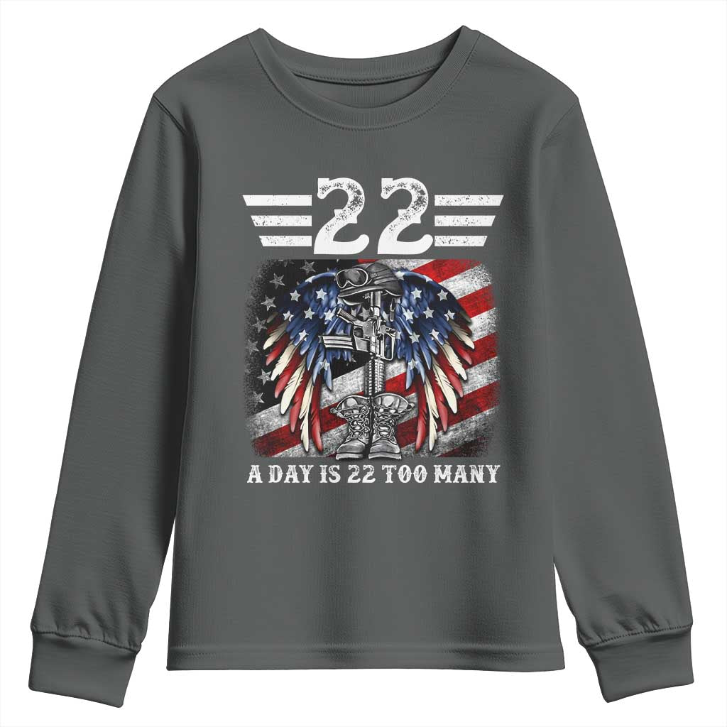 Veteran Suicide Prevention Support Youth Sweatshirt 22 A Day Is 22 Too Many Vintage American Flag