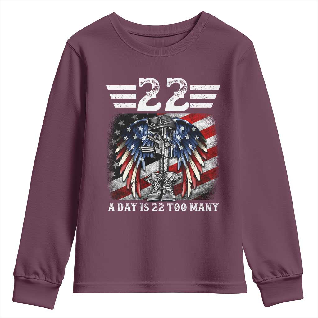 Veteran Suicide Prevention Support Youth Sweatshirt 22 A Day Is 22 Too Many Vintage American Flag