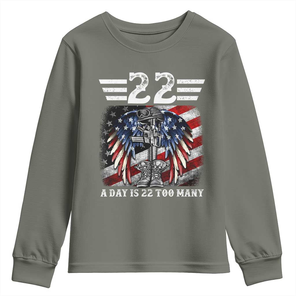 Veteran Suicide Prevention Support Youth Sweatshirt 22 A Day Is 22 Too Many Vintage American Flag