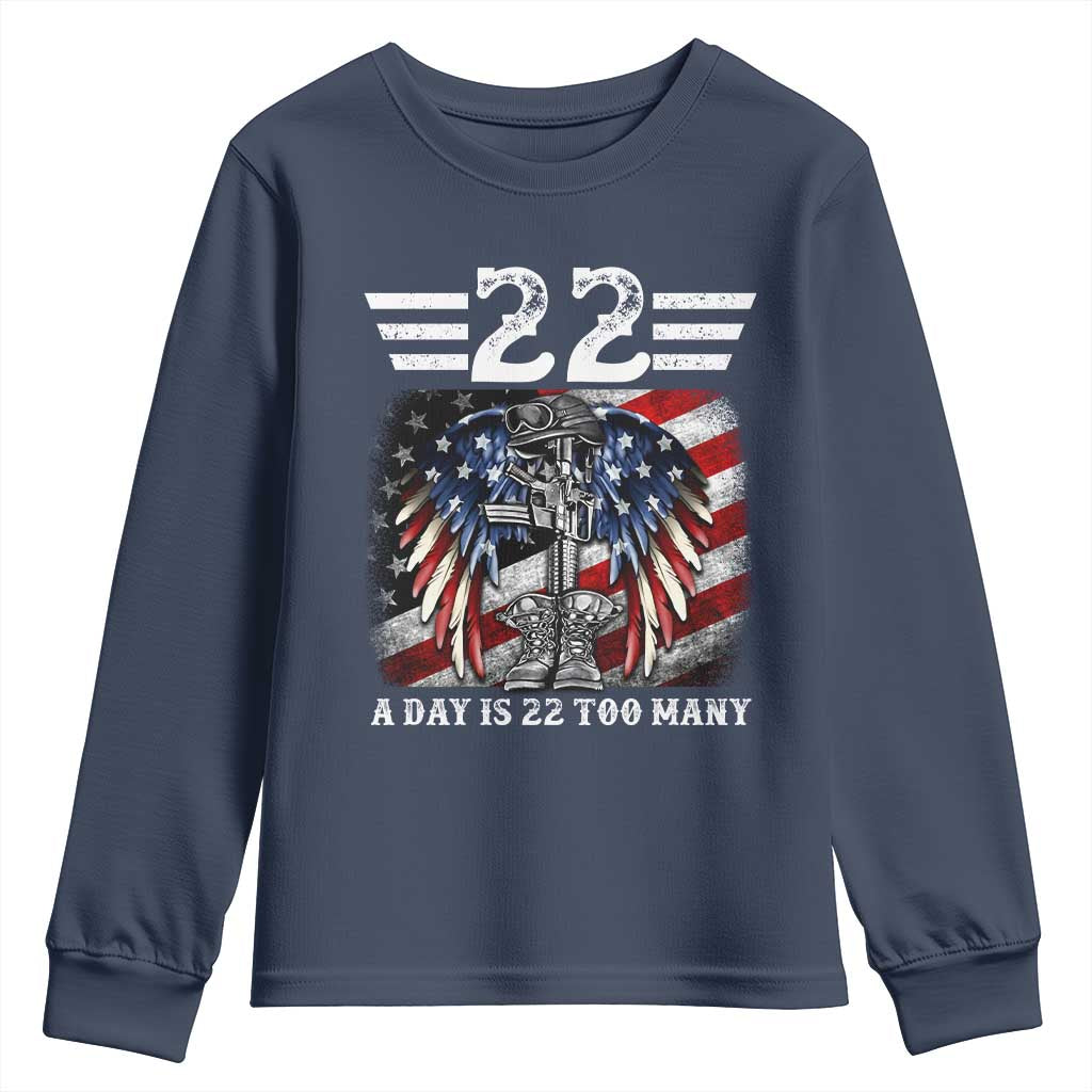 Veteran Suicide Prevention Support Youth Sweatshirt 22 A Day Is 22 Too Many Vintage American Flag