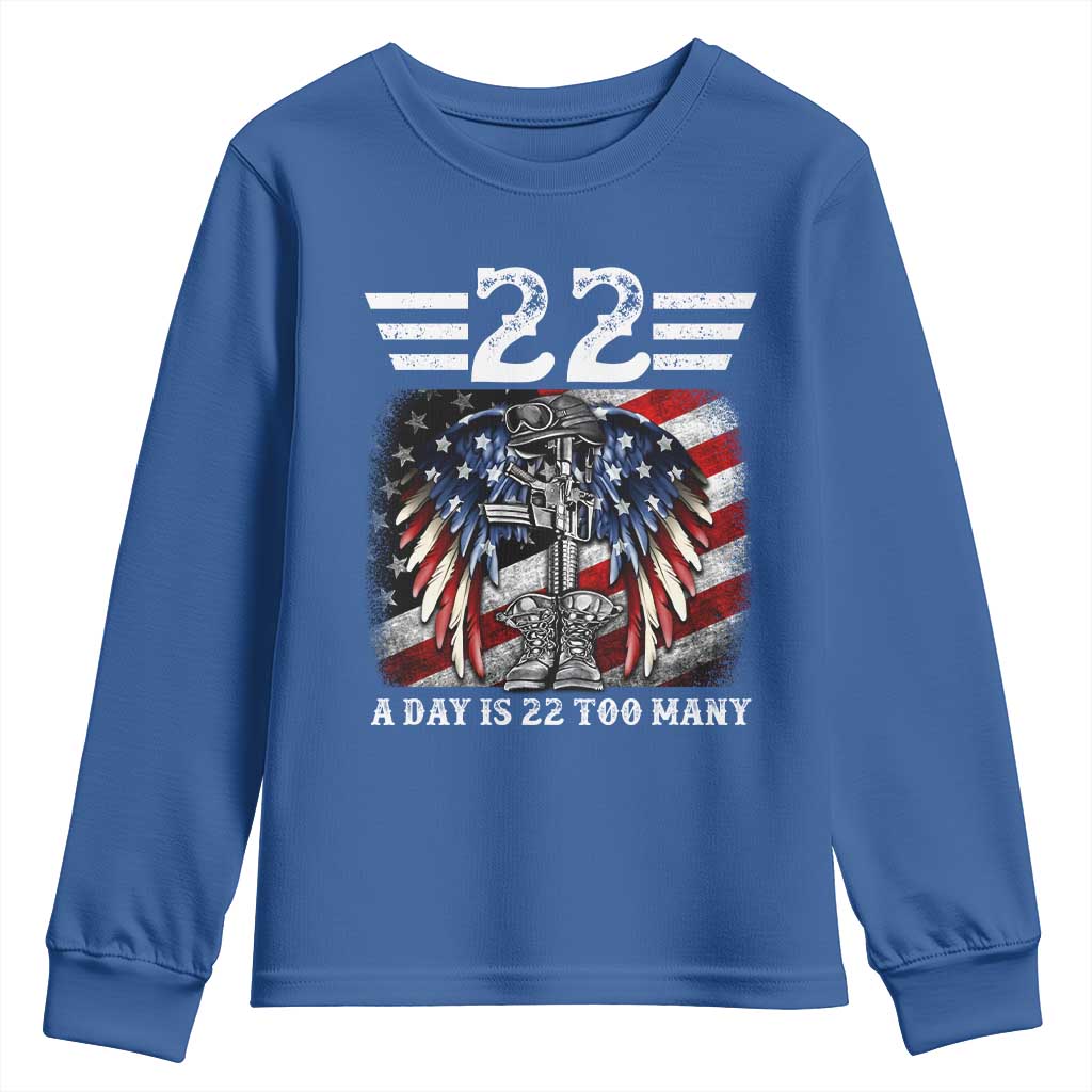 Veteran Suicide Prevention Support Youth Sweatshirt 22 A Day Is 22 Too Many Vintage American Flag