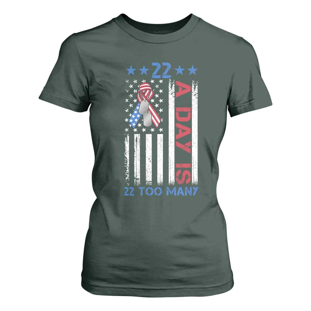 Veteran Suicide Prevention Support T Shirt For Women 22 A Day Is 22 Too Many American Flag