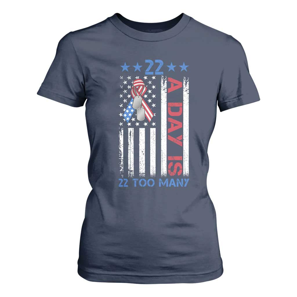 Veteran Suicide Prevention Support T Shirt For Women 22 A Day Is 22 Too Many American Flag
