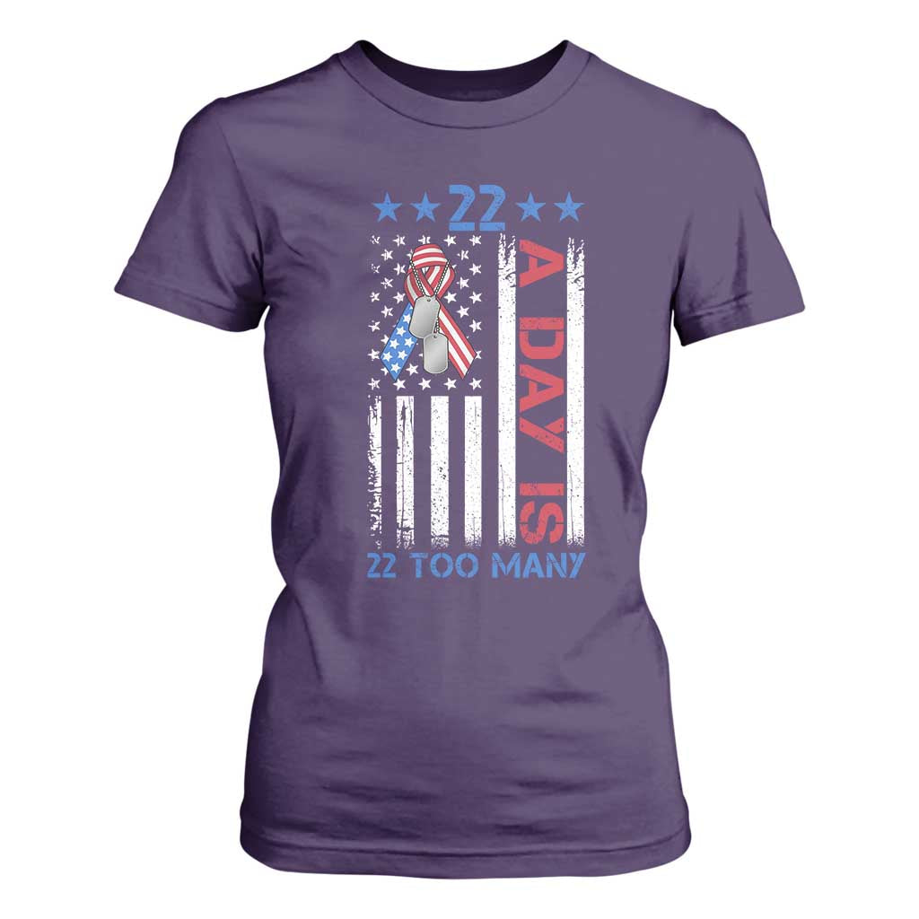 Veteran Suicide Prevention Support T Shirt For Women 22 A Day Is 22 Too Many American Flag