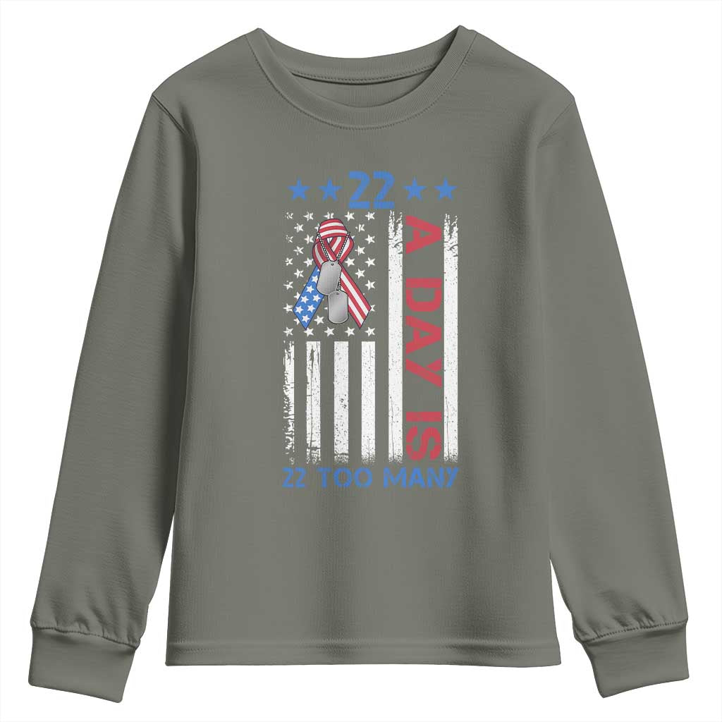 Veteran Suicide Prevention Support Youth Sweatshirt 22 A Day Is 22 Too Many American Flag