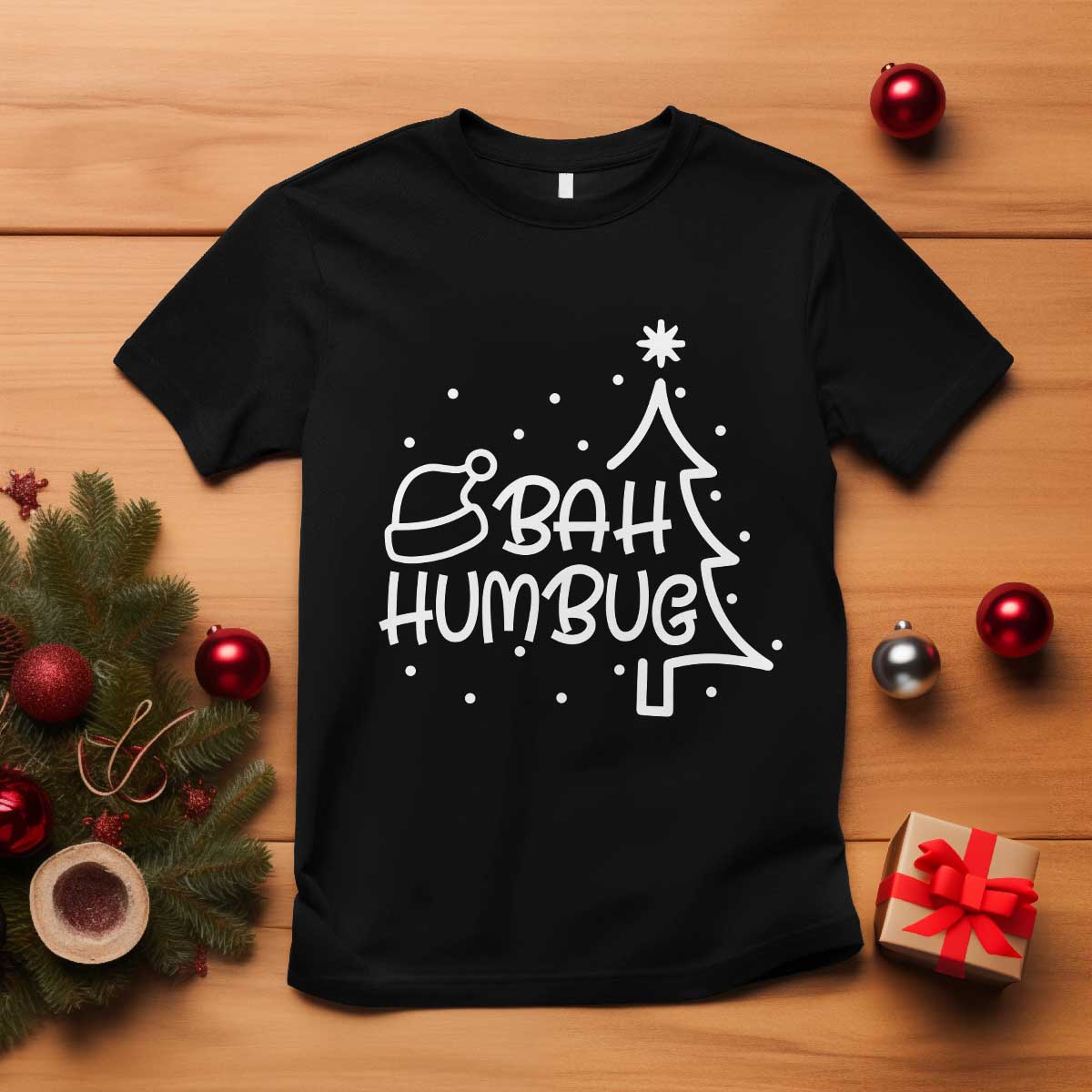 funny-bah-humbug-christmas-t-shirt-santa-hat-xmas-tree