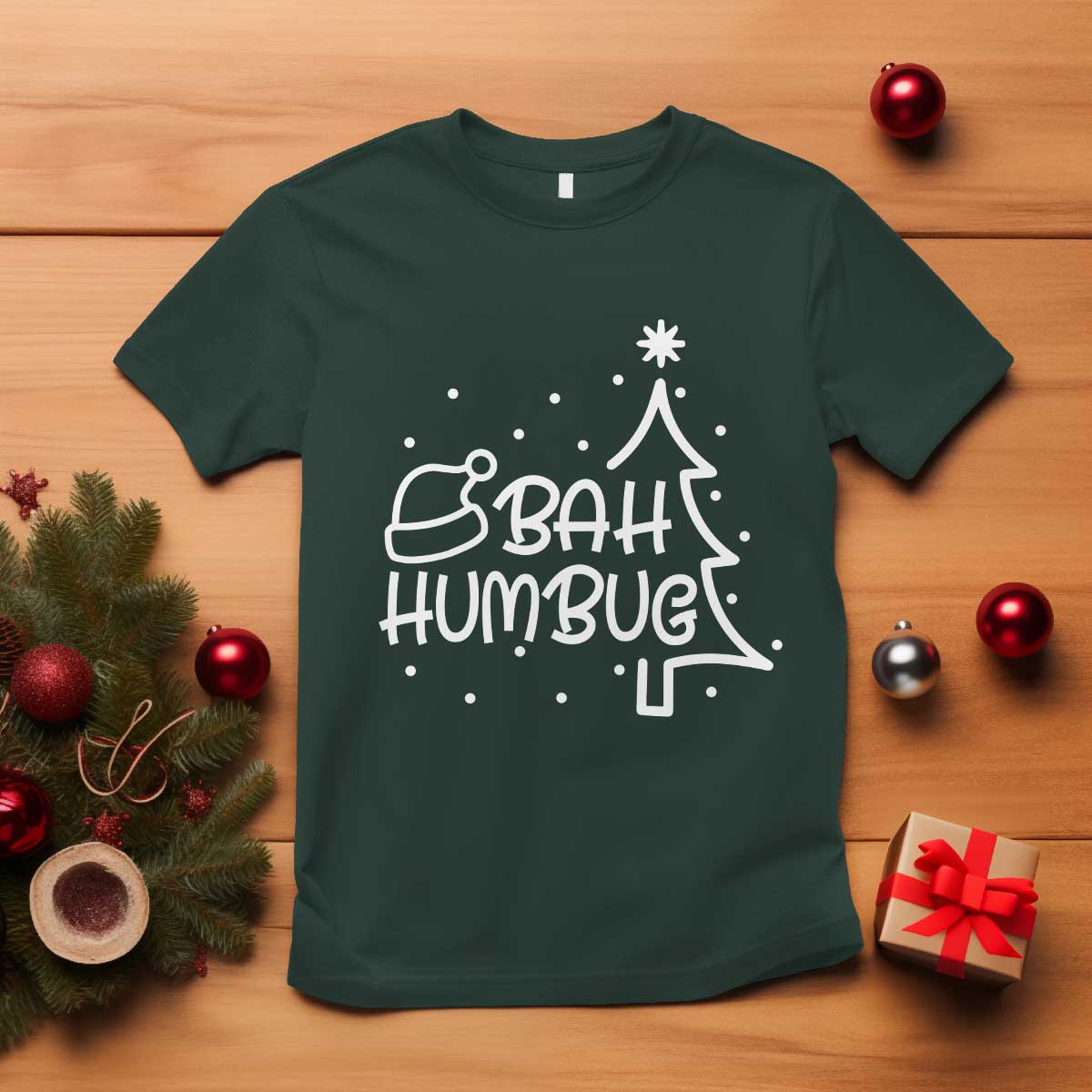 funny-bah-humbug-christmas-t-shirt-santa-hat-xmas-tree