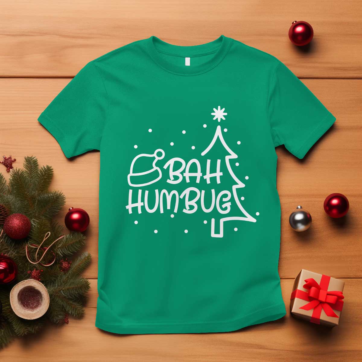 funny-bah-humbug-christmas-t-shirt-santa-hat-xmas-tree