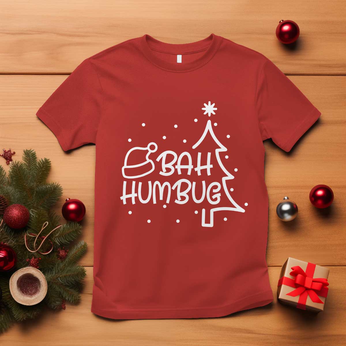funny-bah-humbug-christmas-t-shirt-santa-hat-xmas-tree
