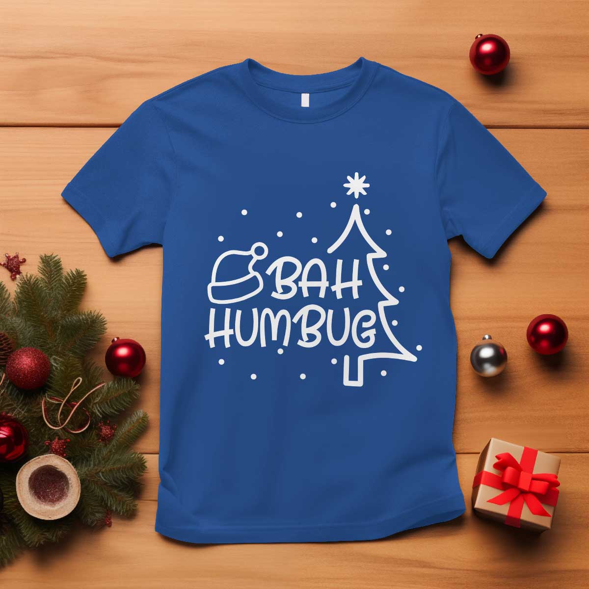 funny-bah-humbug-christmas-t-shirt-santa-hat-xmas-tree