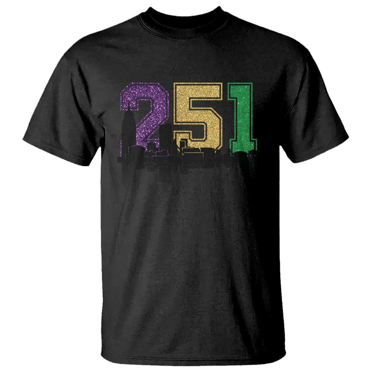 funny-mardi-gras-mobile-alabama-t-shirt-251-skyline-area-code-glitter-print