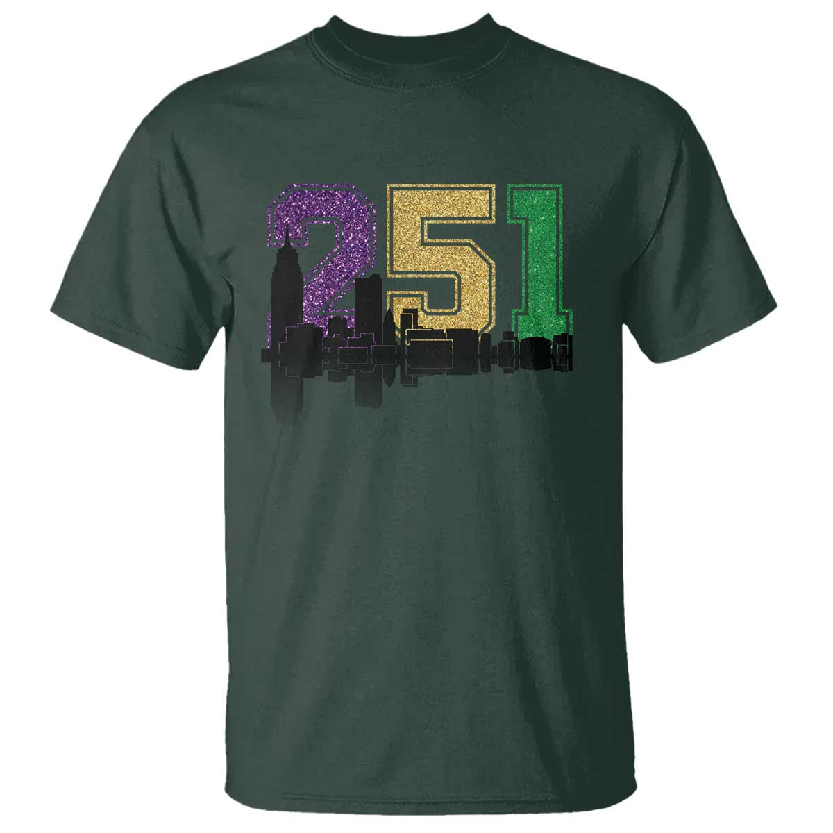 funny-mardi-gras-mobile-alabama-t-shirt-251-skyline-area-code-glitter-print