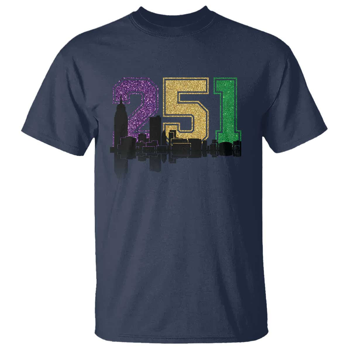 funny-mardi-gras-mobile-alabama-t-shirt-251-skyline-area-code-glitter-print