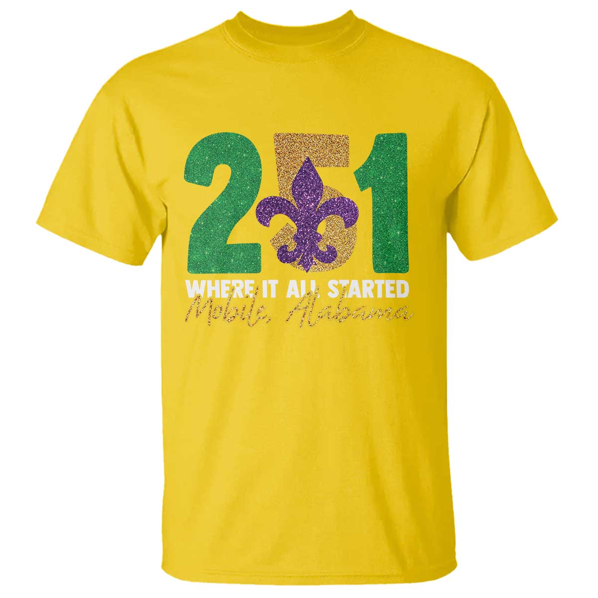 funny-mardi-gras-mobile-alabama-251-t-shirt-where-it-all-started-area-code-glitter-print