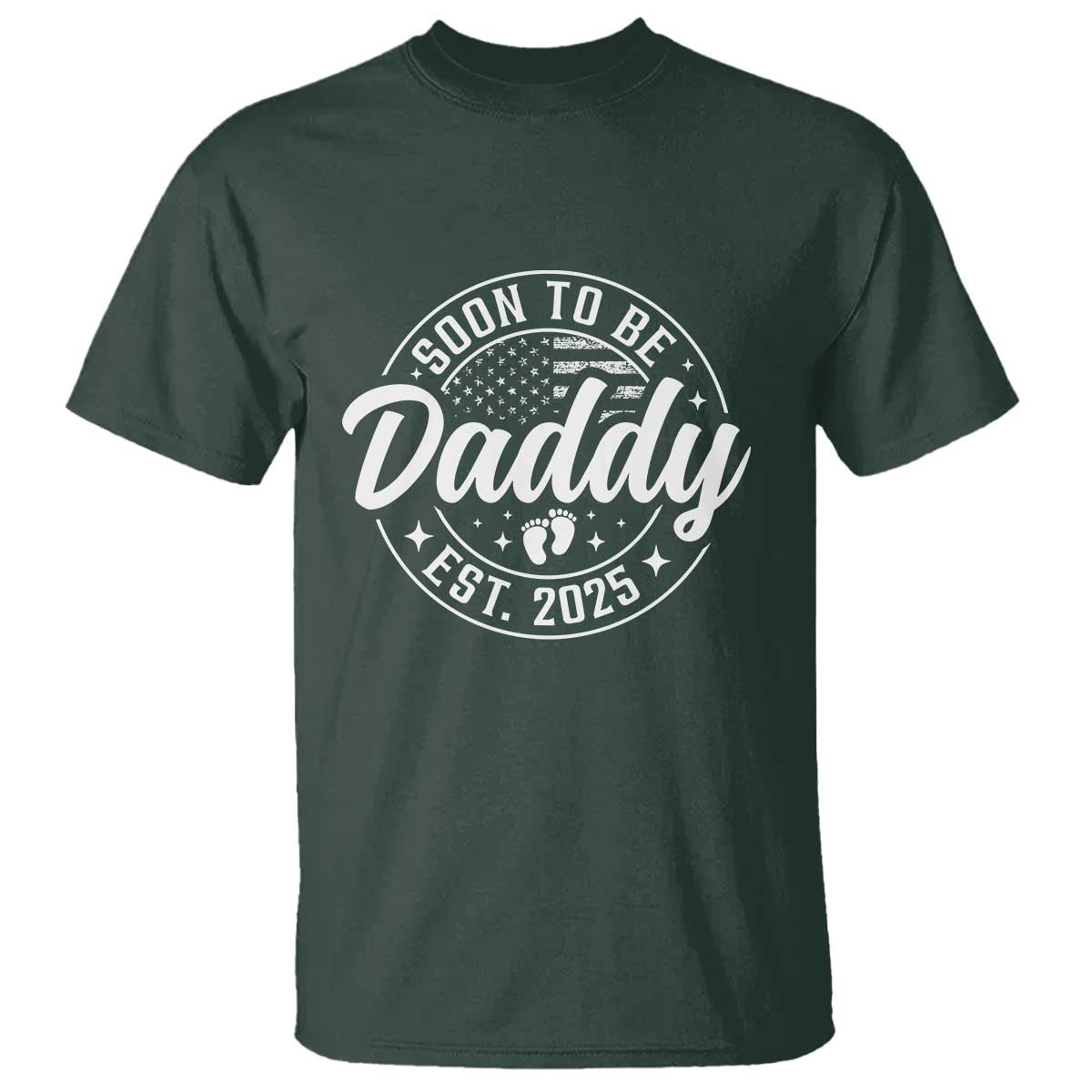 funny-promoted-to-daddy-2025-t-shirt-newborn-vintage-american-flag-baby-footprint