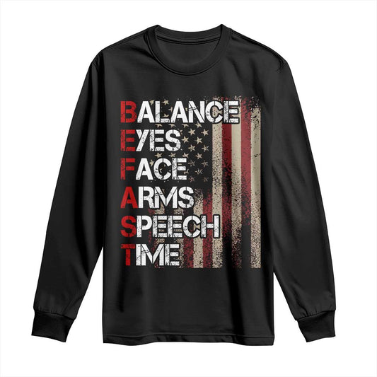 Stroke Support Long Sleeve Shirt BEFAST Stroke Symptoms Vintage American Flag