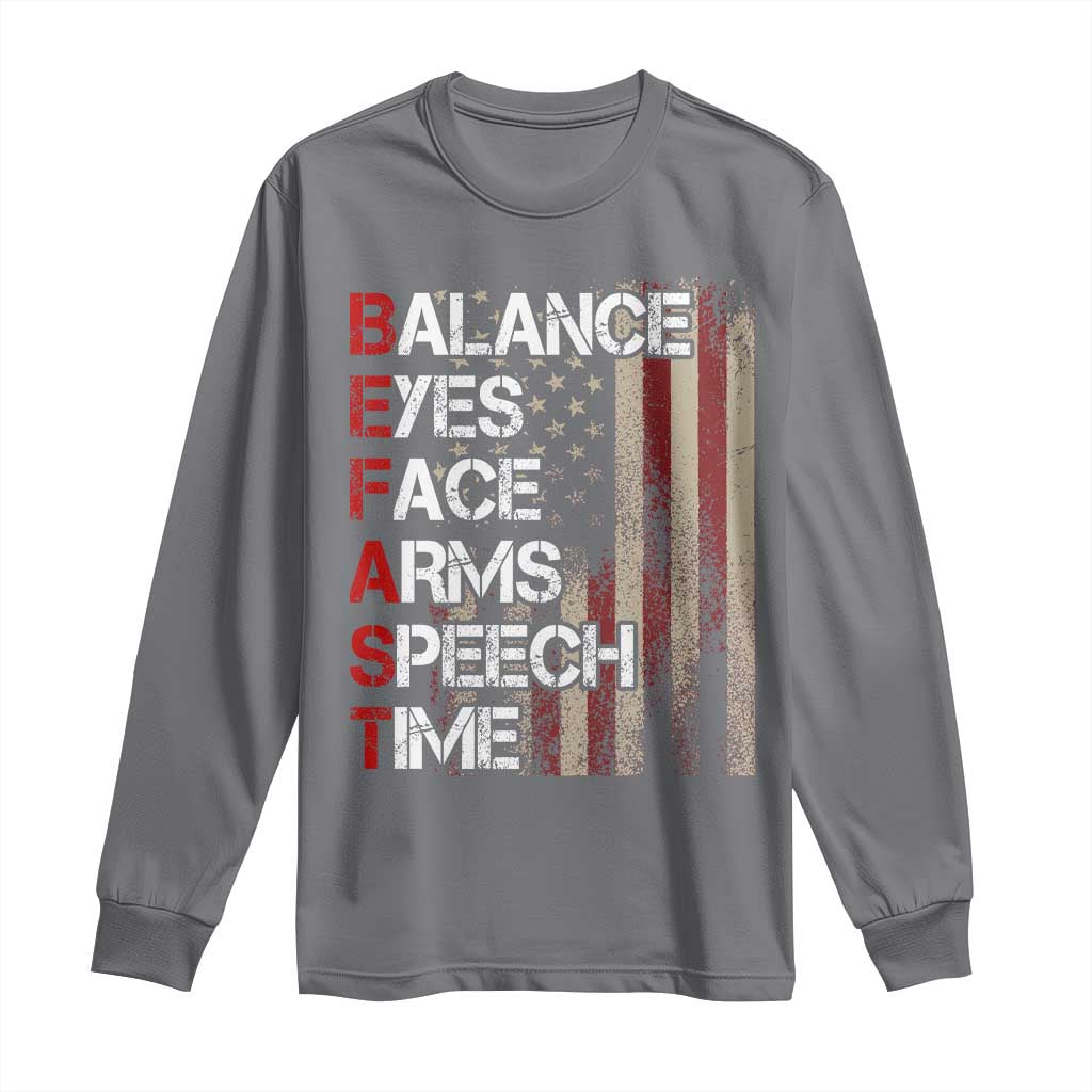 Stroke Support Long Sleeve Shirt BEFAST Stroke Symptoms Vintage American Flag