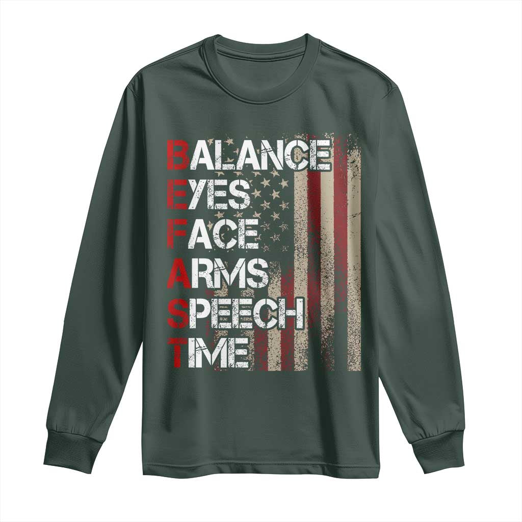 Stroke Support Long Sleeve Shirt BEFAST Stroke Symptoms Vintage American Flag