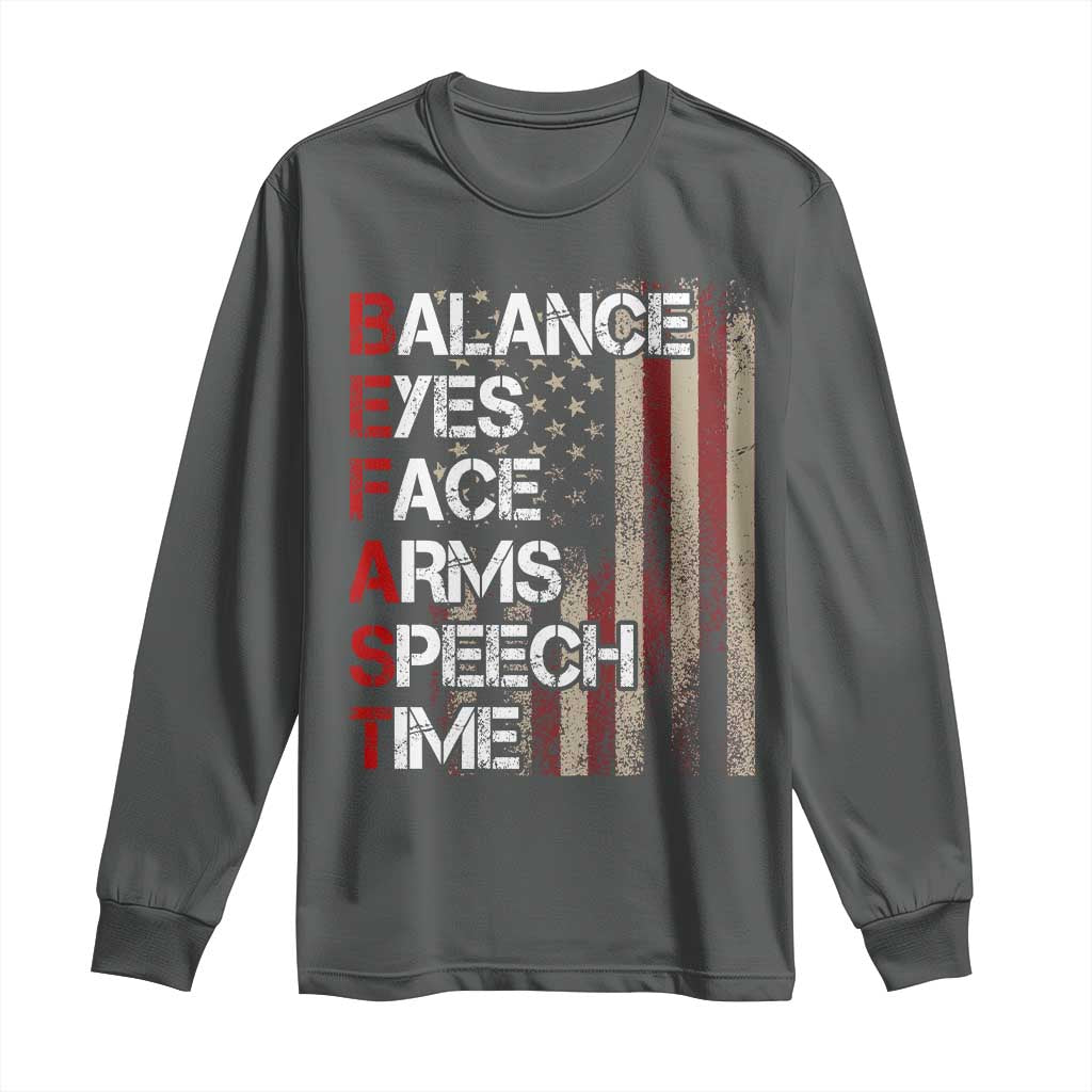 Stroke Support Long Sleeve Shirt BEFAST Stroke Symptoms Vintage American Flag