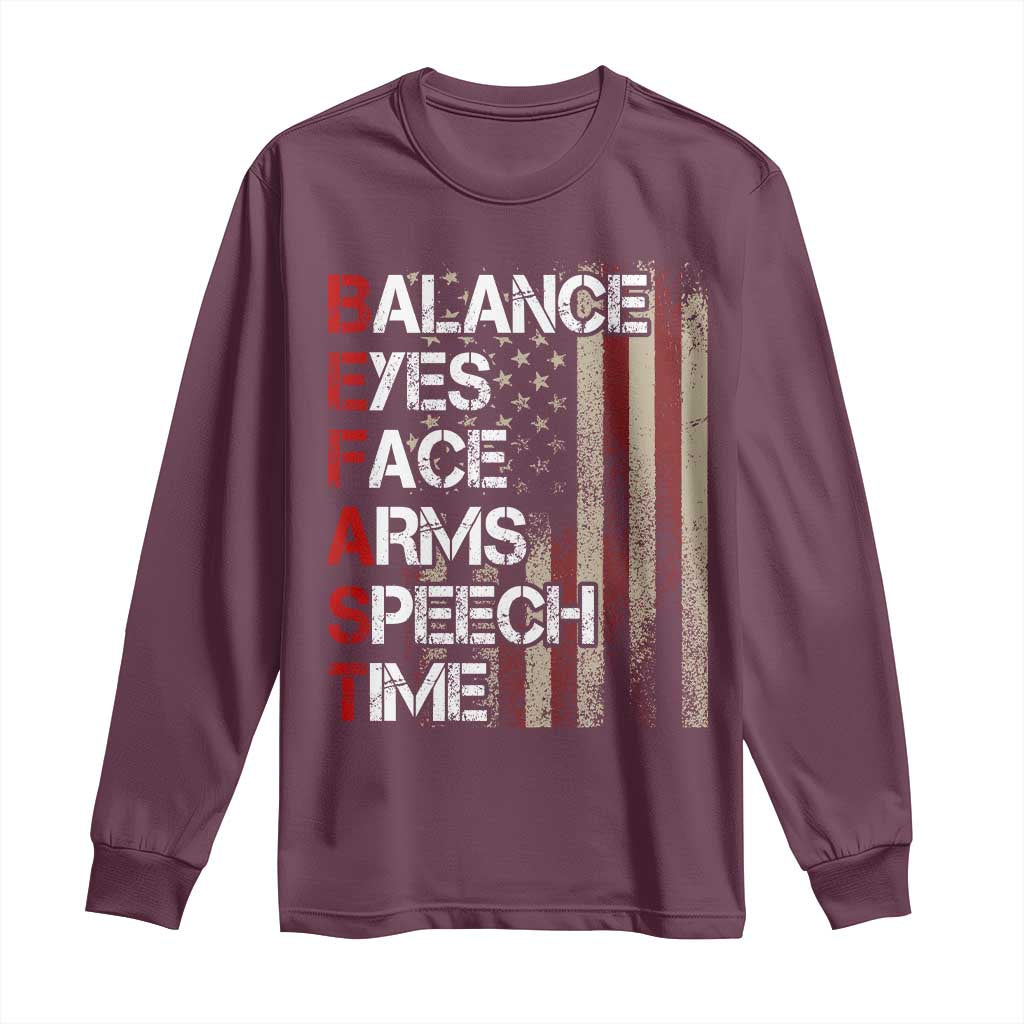 Stroke Support Long Sleeve Shirt BEFAST Stroke Symptoms Vintage American Flag