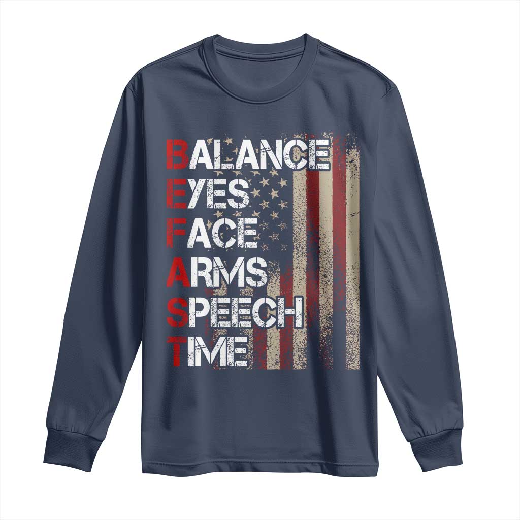 Stroke Support Long Sleeve Shirt BEFAST Stroke Symptoms Vintage American Flag