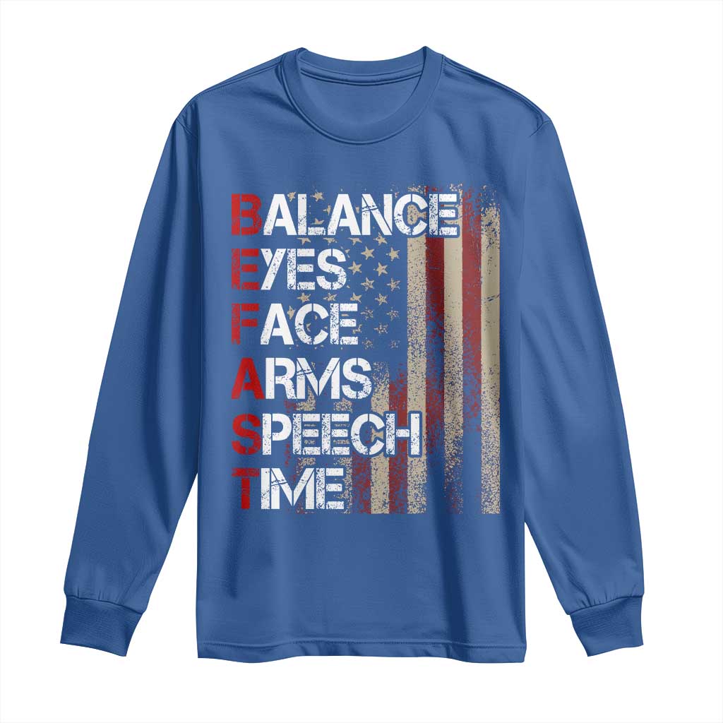 Stroke Support Long Sleeve Shirt BEFAST Stroke Symptoms Vintage American Flag