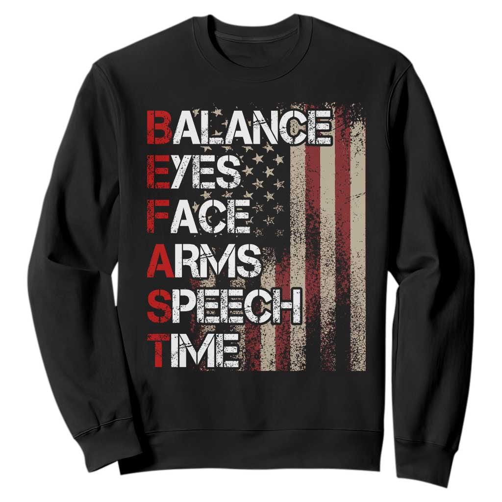 Stroke Support Sweatshirt BEFAST Stroke Symptoms Vintage American Flag