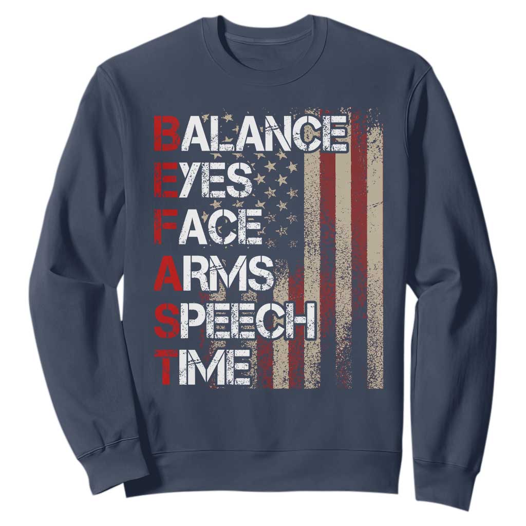 Stroke Support Sweatshirt BEFAST Stroke Symptoms Vintage American Flag
