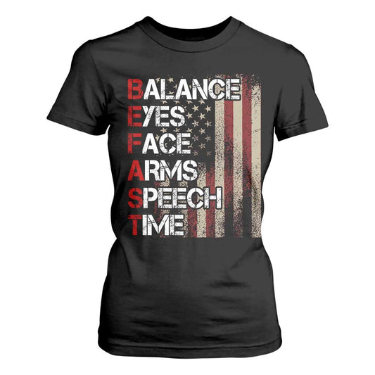 Stroke Support T Shirt For Women BEFAST Stroke Symptoms Vintage American Flag