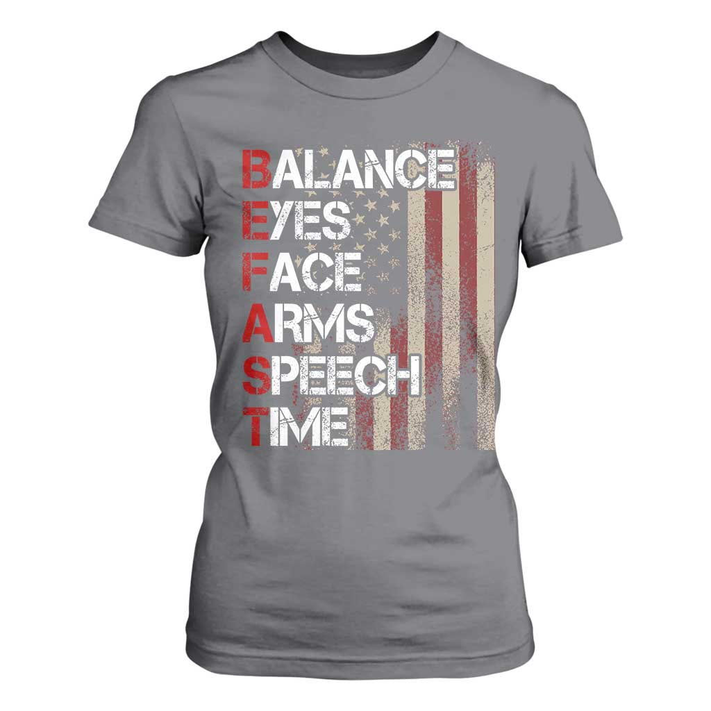 Stroke Support T Shirt For Women BEFAST Stroke Symptoms Vintage American Flag