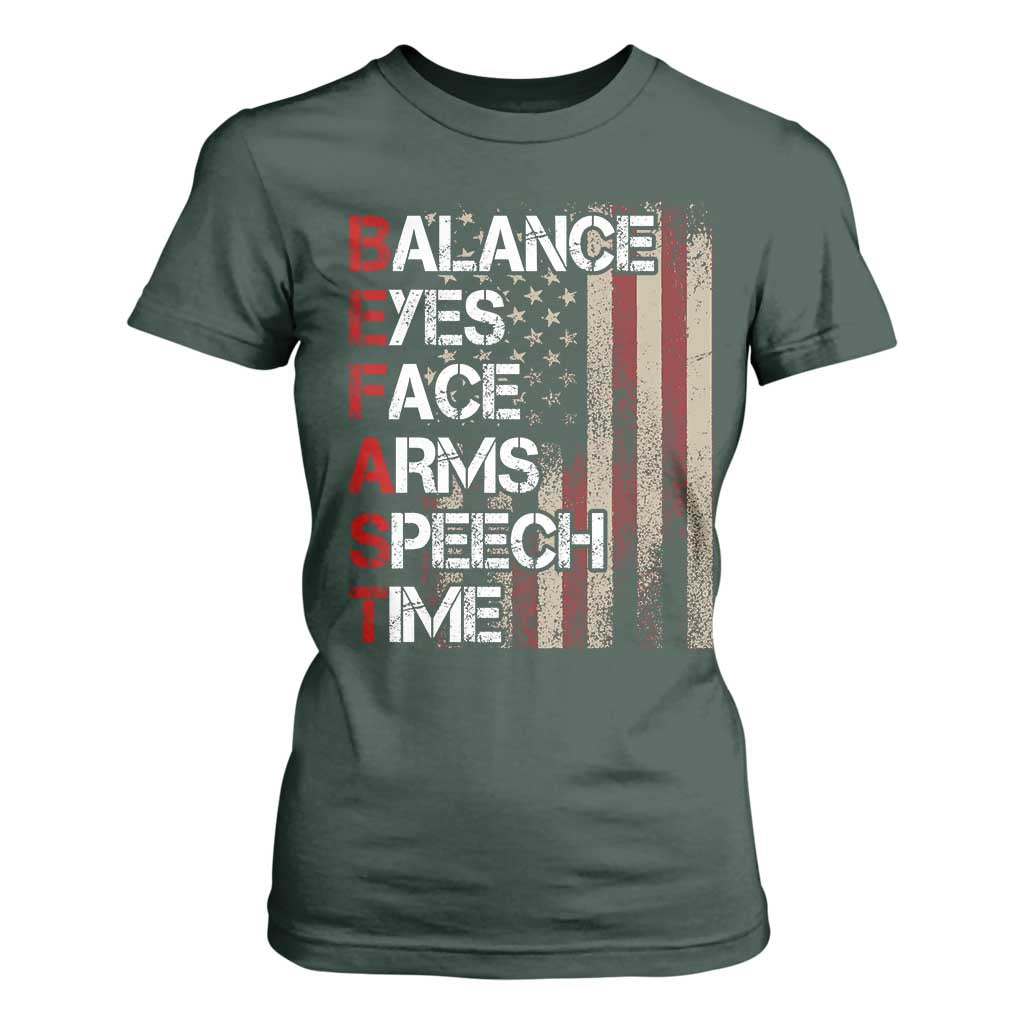 Stroke Support T Shirt For Women BEFAST Stroke Symptoms Vintage American Flag