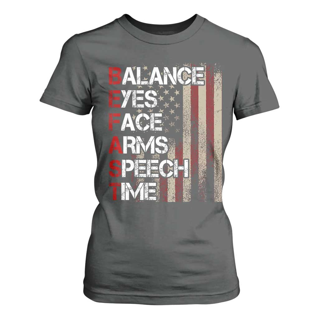 Stroke Support T Shirt For Women BEFAST Stroke Symptoms Vintage American Flag