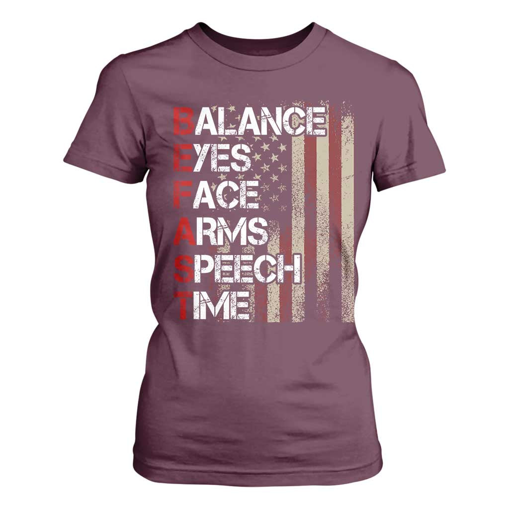 Stroke Support T Shirt For Women BEFAST Stroke Symptoms Vintage American Flag