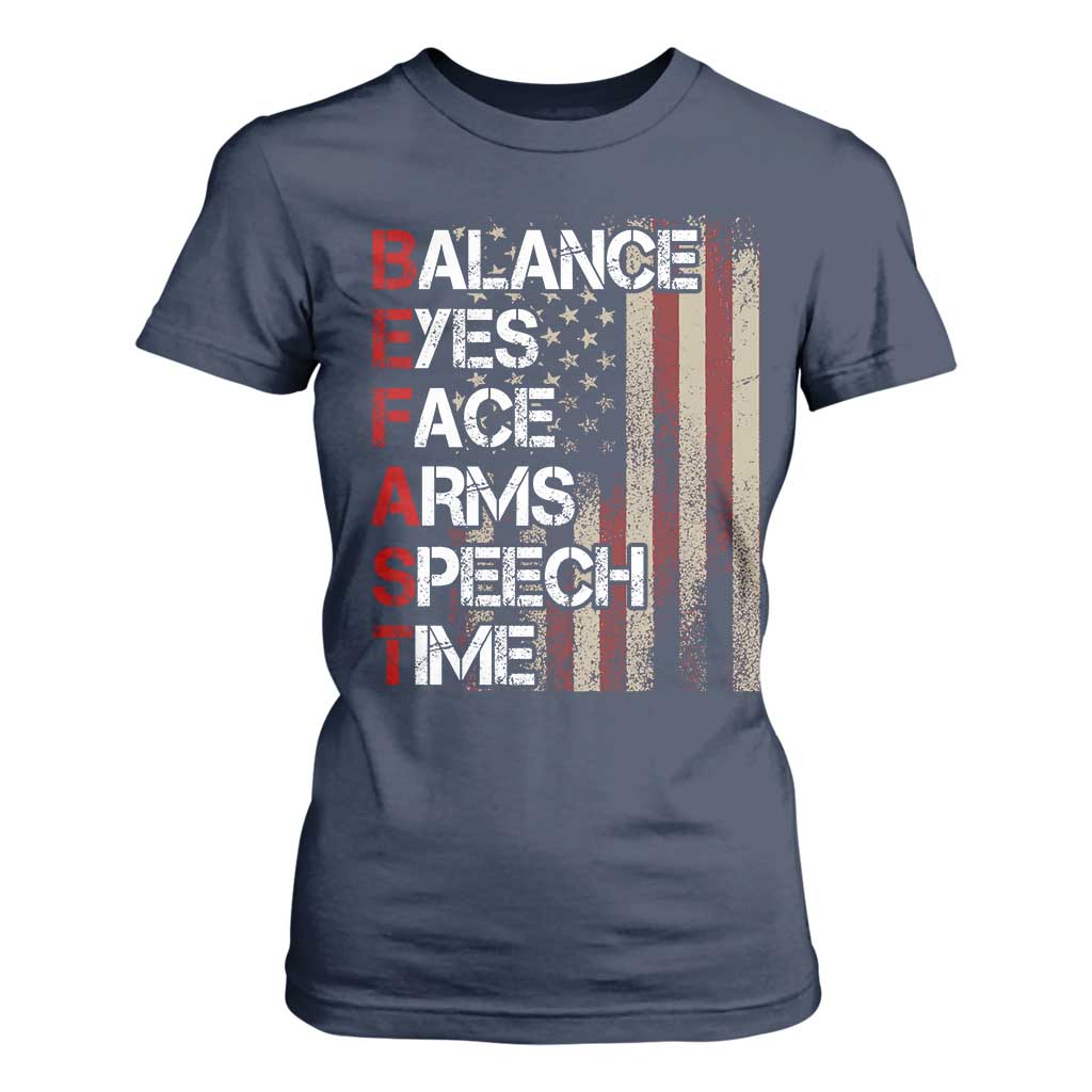 Stroke Support T Shirt For Women BEFAST Stroke Symptoms Vintage American Flag