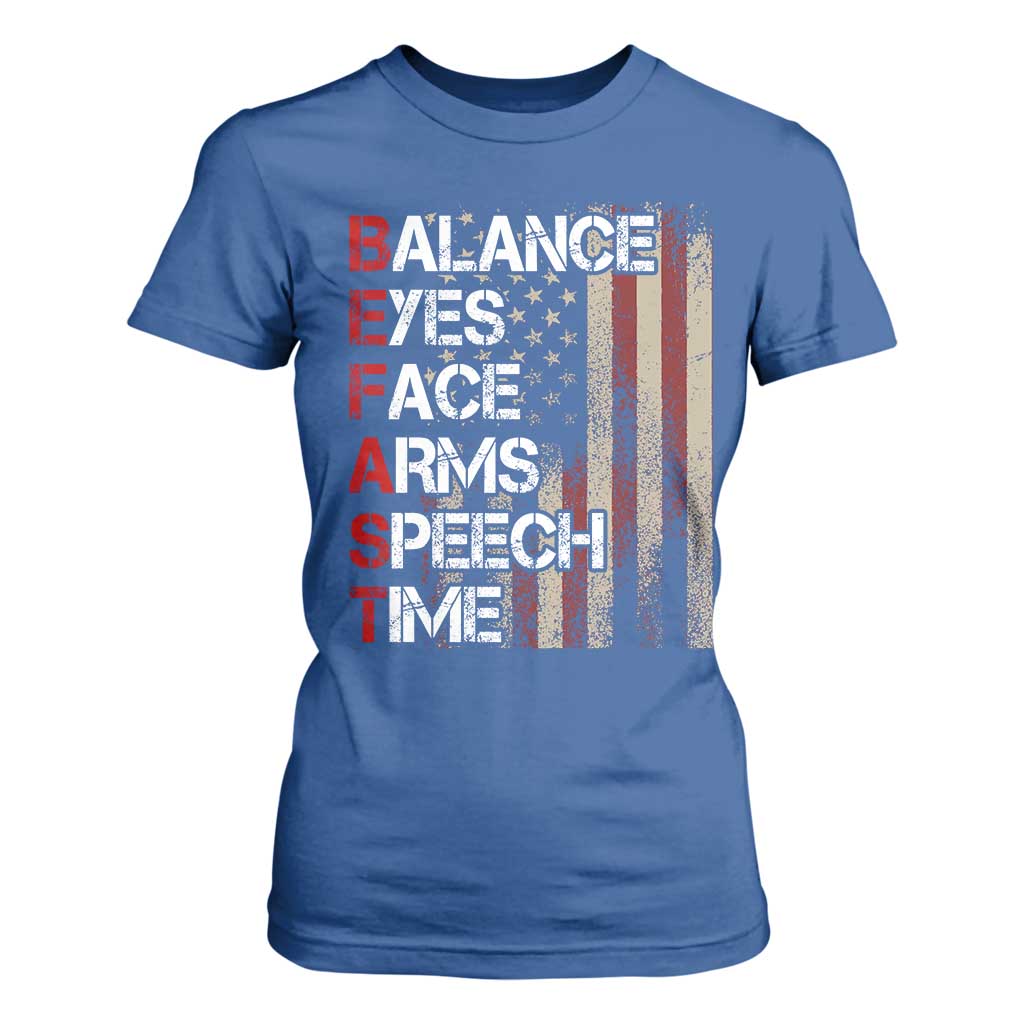 Stroke Support T Shirt For Women BEFAST Stroke Symptoms Vintage American Flag