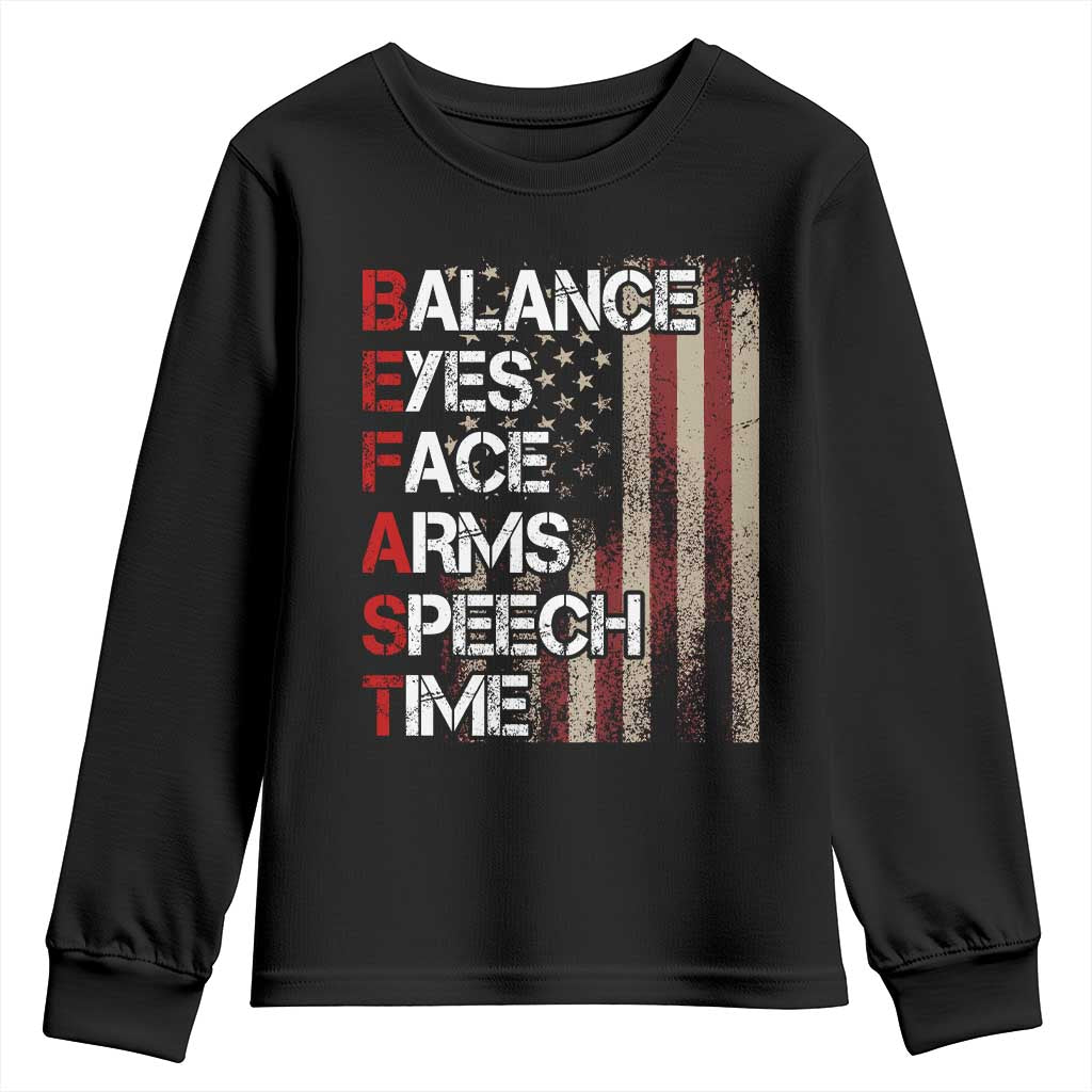 Stroke Support Youth Sweatshirt BEFAST Stroke Symptoms Vintage American Flag