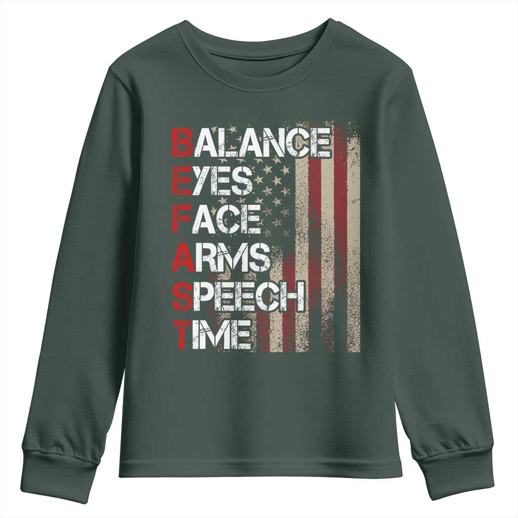 Stroke Support Youth Sweatshirt BEFAST Stroke Symptoms Vintage American Flag