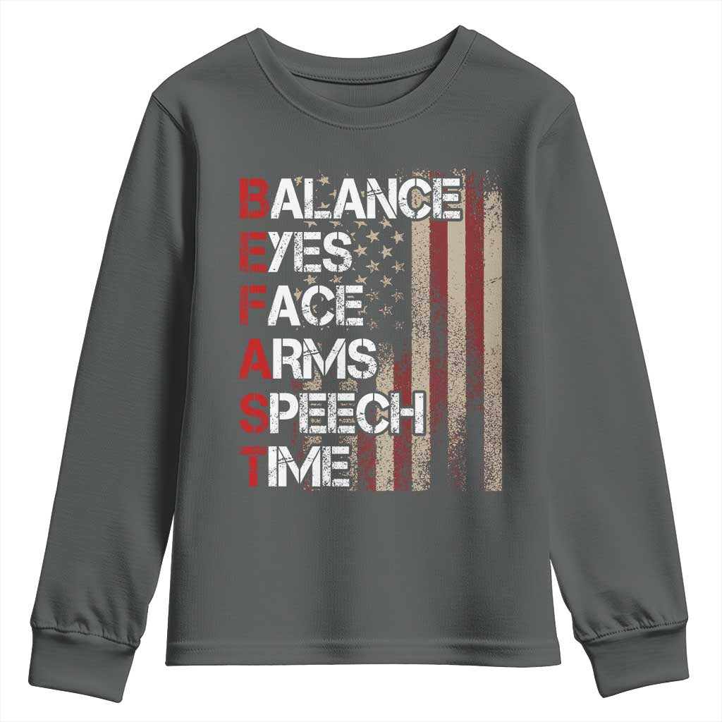 Stroke Support Youth Sweatshirt BEFAST Stroke Symptoms Vintage American Flag