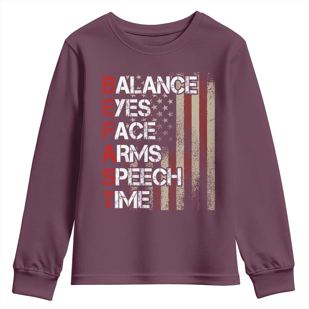 Stroke Support Youth Sweatshirt BEFAST Stroke Symptoms Vintage American Flag