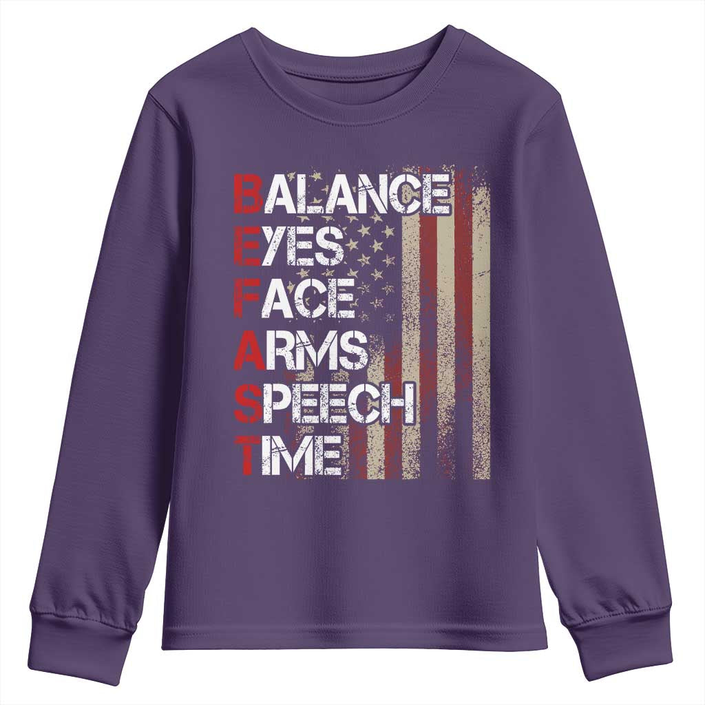 Stroke Support Youth Sweatshirt BEFAST Stroke Symptoms Vintage American Flag