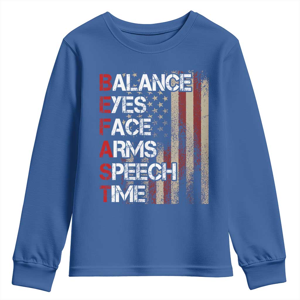 Stroke Support Youth Sweatshirt BEFAST Stroke Symptoms Vintage American Flag