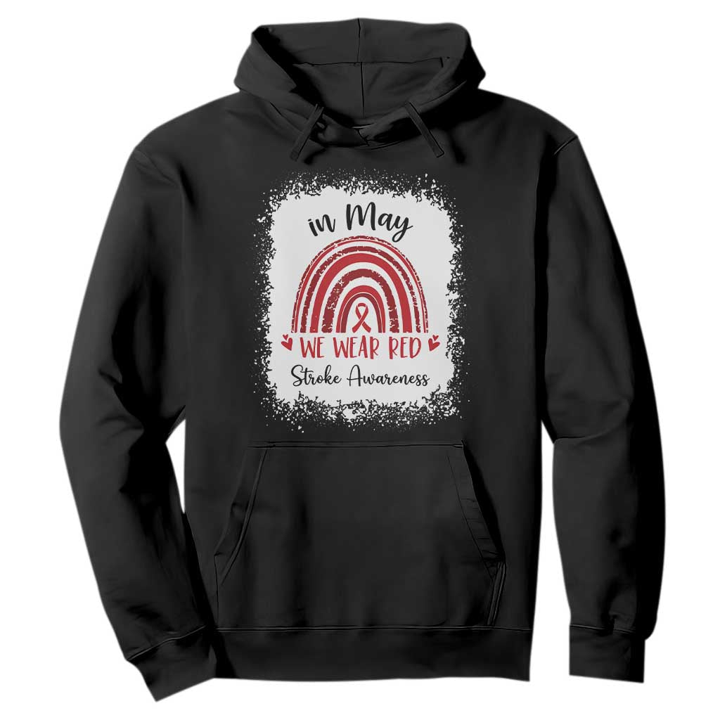 In May We Wear Red Stroke Support Hoodie Bleach Effect