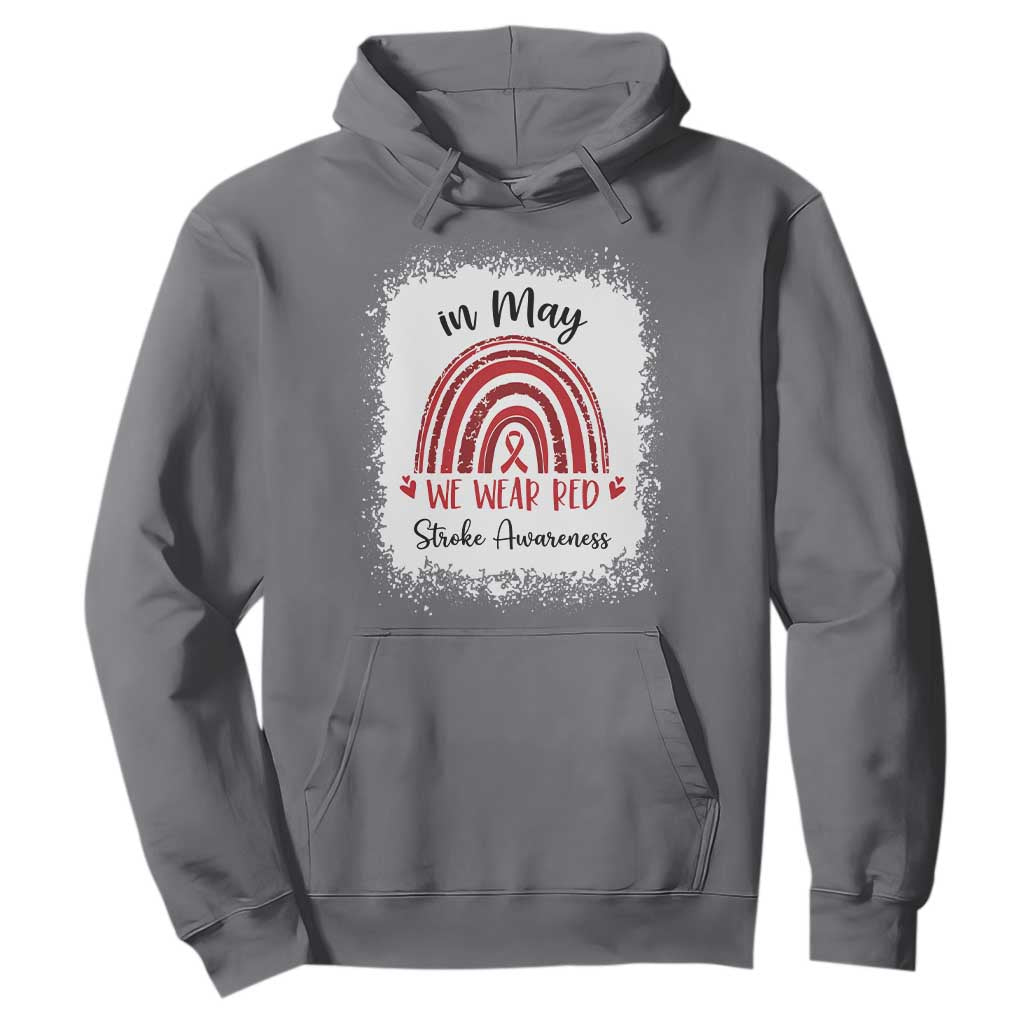 In May We Wear Red Stroke Support Hoodie Bleach Effect