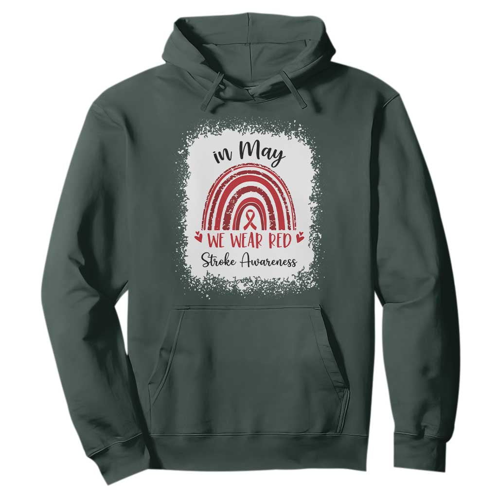 In May We Wear Red Stroke Support Hoodie Bleach Effect