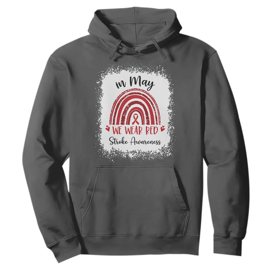 In May We Wear Red Stroke Support Hoodie Bleach Effect