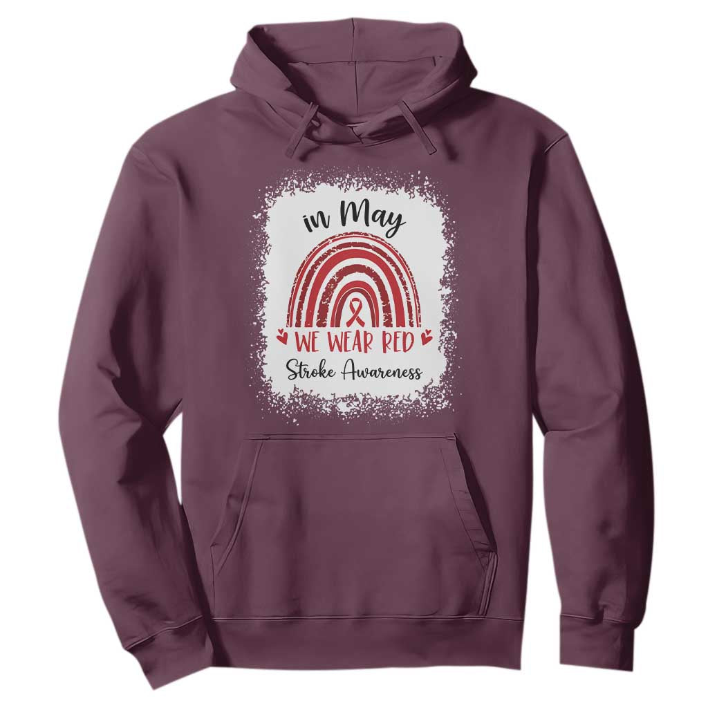 In May We Wear Red Stroke Support Hoodie Bleach Effect