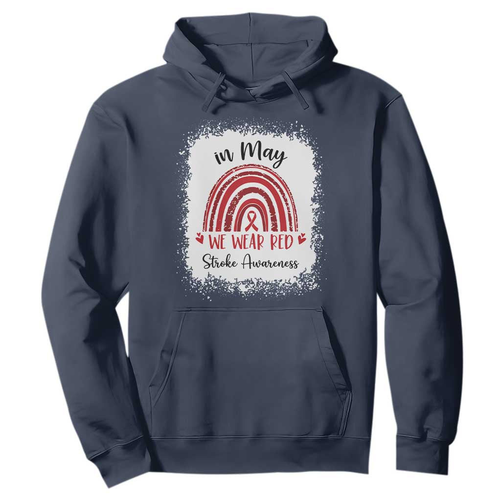 In May We Wear Red Stroke Support Hoodie Bleach Effect